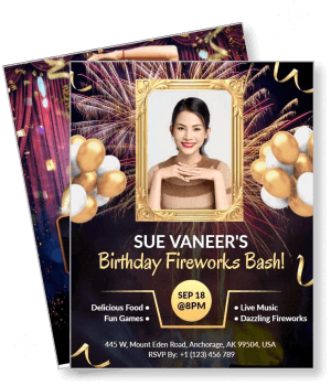 birthday fireworks bash invitation with gold balloons and fireworks anchorage template