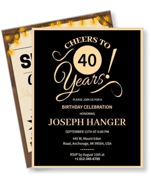 black and gold 40th birthday celebration invitation honoring joseph hanger template