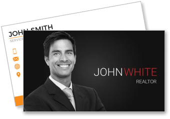 black and white realtor business card design with portrait template