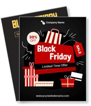 black friday sale flyer with red gift boxes and 30 percent discount offer template