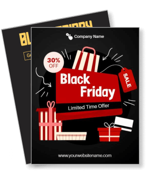 black friday sale with red gift boxes and 30 percent discount offer template