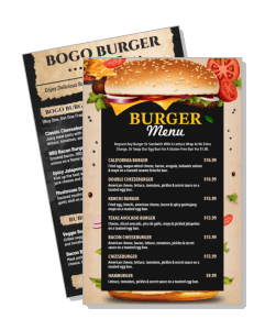 bogo burger menu design with prices and illustrations template