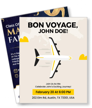 bon voyage plane theme farewell invitation february 20 departure celebration template