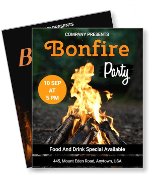 bonfire party event design with date and time template