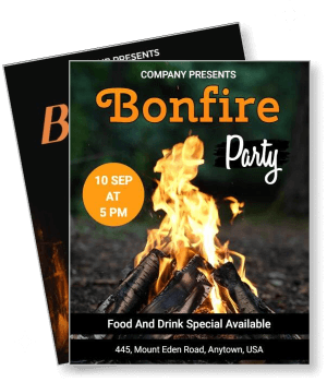 bonfire party event poster design with date and time template