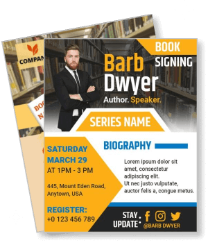 book signing event template with author photo