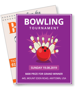 bowling tournament with date location and prize details template