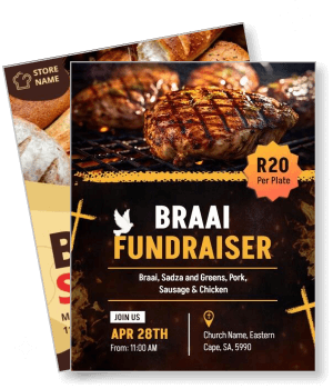 braai fundraiser bbq event flyer with grilled meat and details template