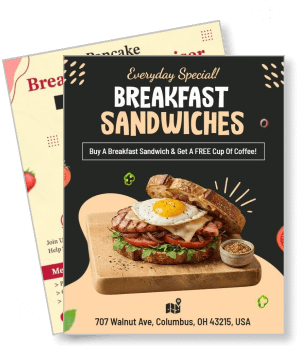 breakfast sandwich promo free coffee offer template