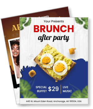 brunch after party event flyer with special buffet and live music template