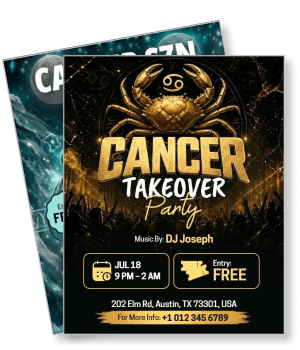cancer takeover party flyer with dj info and event details template