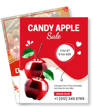 candy apple sale promotion with pricing and order information template