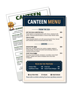 canteen menu design with seafood vegetarian options template