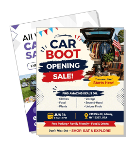 car boot sale event flyer with details and date template