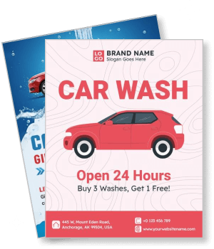 car wash advertisement open 24 hours red car buy 3 washes get one free template