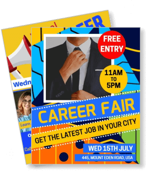 career fair poster promoting job opportunities free entry 11am to 5pm july event template