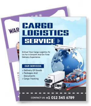 cargo logistics service advertisement with global transportation icons template