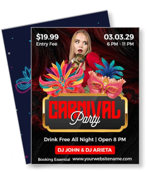 carnival party colorful masks entry fee event details template