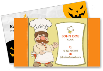 cartoon chef business card design with contact details template