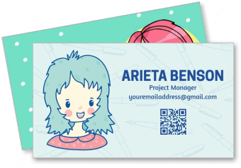 cartoon style business card design with personal details template