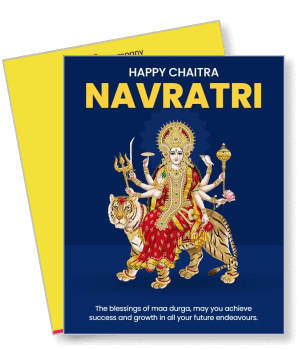 chaitra navratri greetings with maa durga tiger illustration template