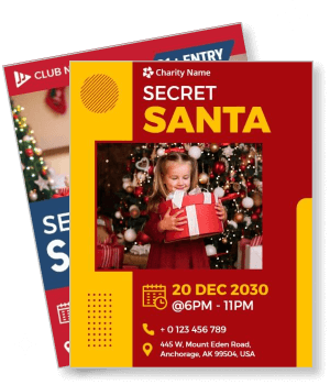 charity event secret santa invitation 2030 kids party theme decor template