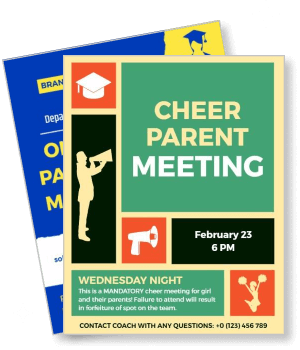 cheer parent meeting design with megaphone and icons template