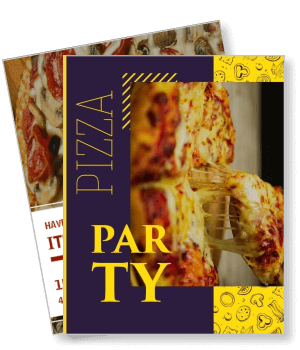 cheese pizza party invitation design with vibrant colors template