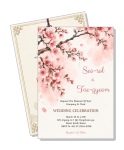 cherry blossom themed korean wedding invitation card design template