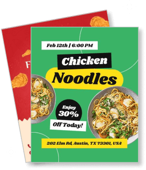 chicken noodles promotion with discount and event details template