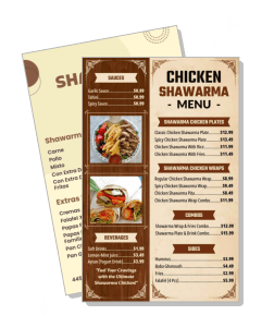 chicken shawarma menu design with plates wraps and prices template
