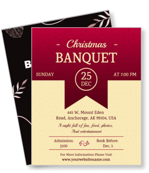 christmas banquet invitation card design with event details and festive theme template