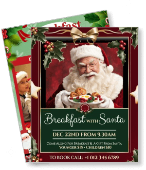 christmas breakfast with santa event holiday family celebration invitation template