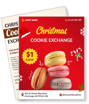 christmas cookie exchange poster with macarons and event details template