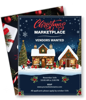 christmas marketplace vendors wanted holiday event invitation template