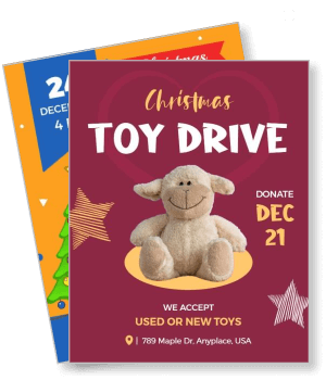 christmas toy drive with teddy bear donation december 21 event template