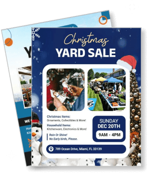 christmas yard sale with details and snowflake design template