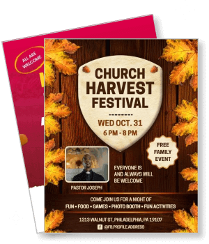 church harvest festival family event october 31st fall leaves decor template