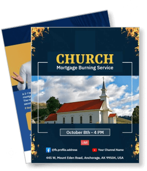 church mortgage burning service event with address and time details template