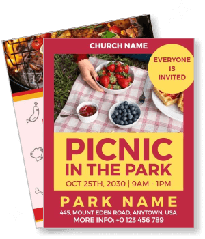 church picnic in the park flyer template event invitation