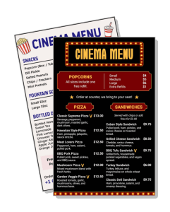 cinema concession stand menu popcorn pizza sandwiches prices template