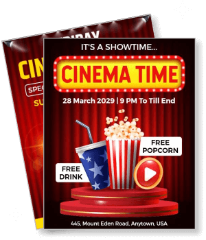 cinema time movie night with free popcorn and drink offer template