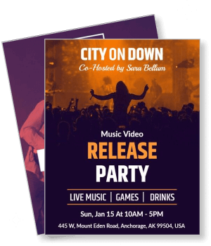 city on down music video release party flyer live music games drinks event template