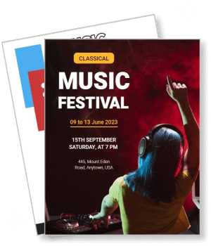 classical music festival headphone wearing person pointing up template