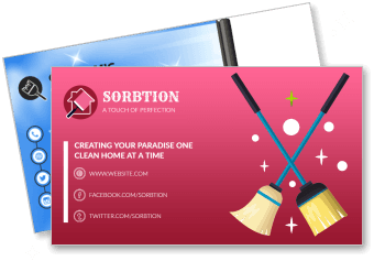 cleaning service business card design with brooms and contact info template