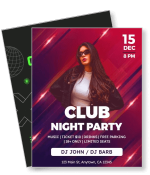 club night party flyer with dj details december 15 music event poster design template