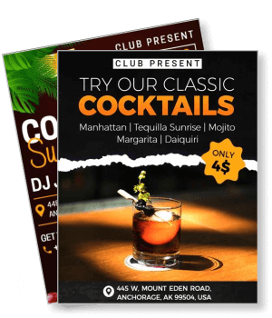 club present cocktail promotion classic mixed drinks advertisement template