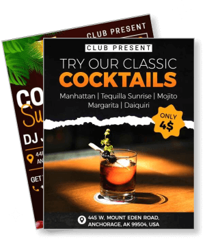 club present cocktail promotion flyer classic mixed drinks advertisement template