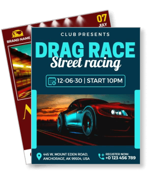 club presents drag race street racing poster with car and event details template