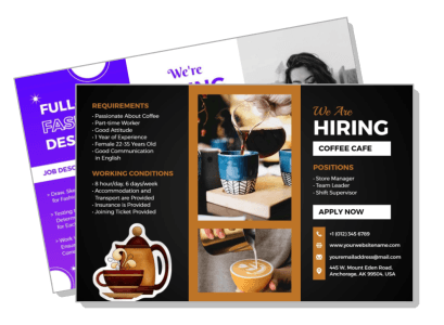coffee cafe hiring poster with position details and application contact info template
